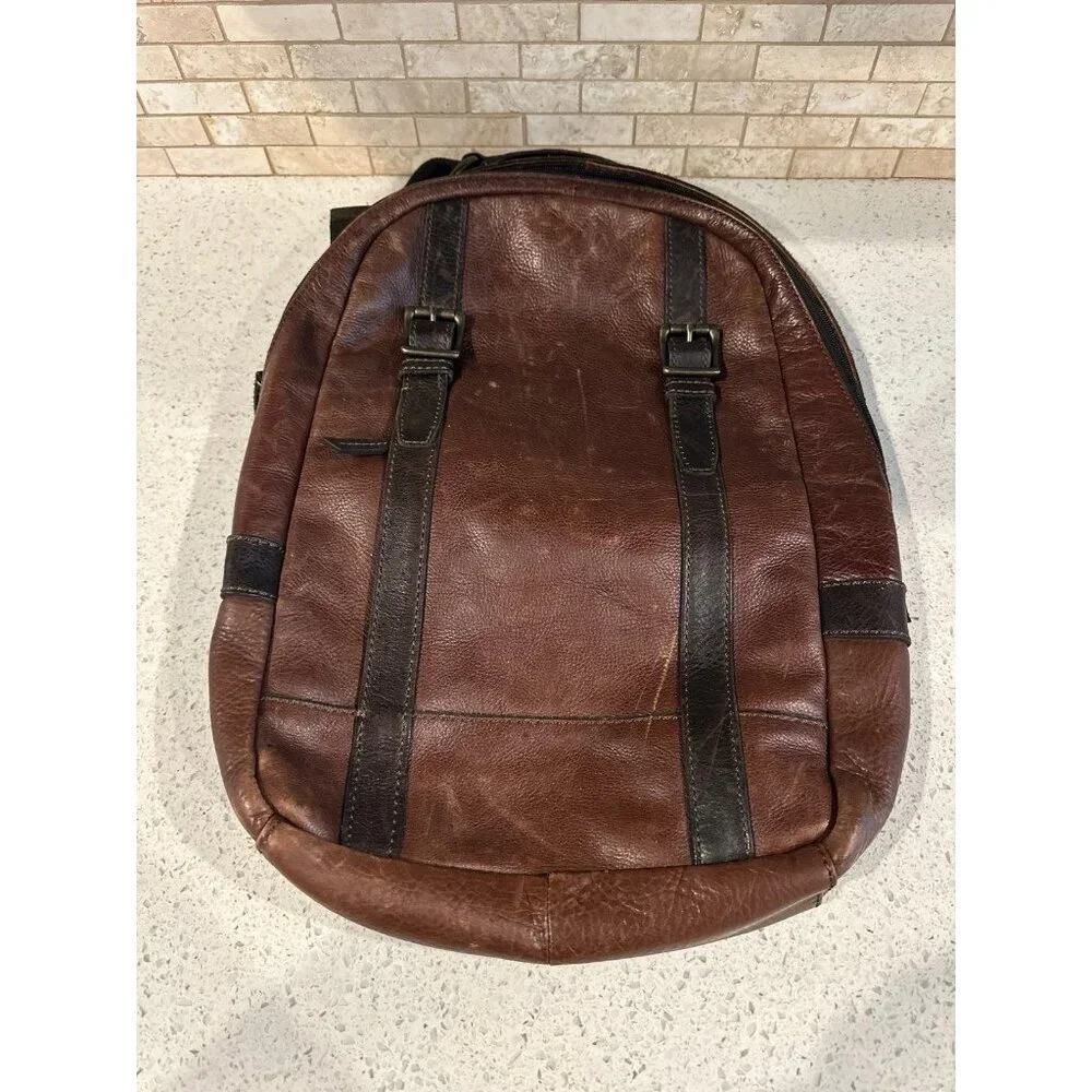 VTG Fossil Brown Leather Adjustable Straps‎ Laptop Sleeve Office Backpack